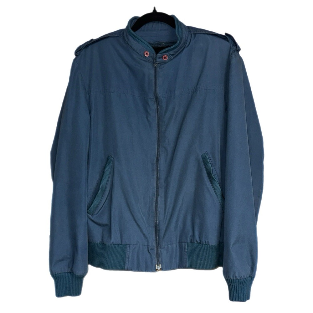 Vintage 80s LONDON FOG Cafe Racer Style Blue‎ Zip In Fleece Liner Men's sz 42